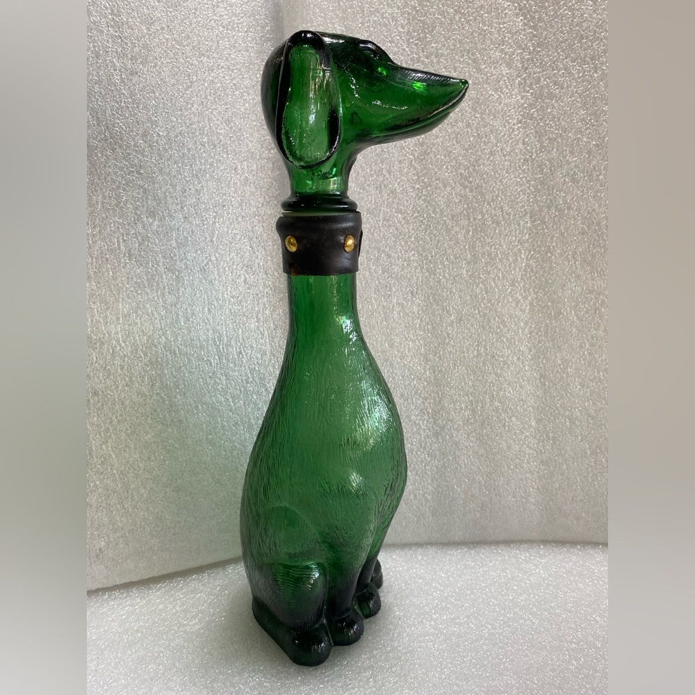 Rare vintage Mid-Century /Art Deco age Empoli green glass dachshund decanter